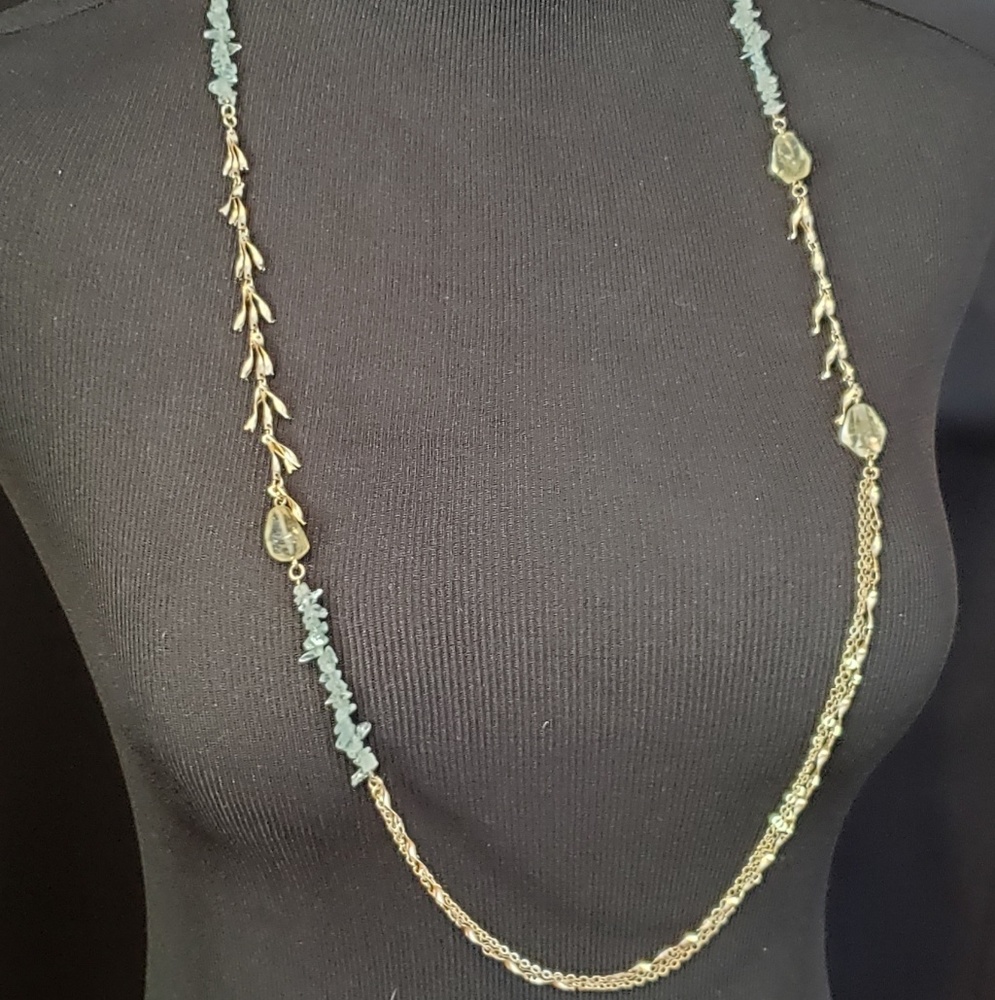 Aqua crystal and gold necklace